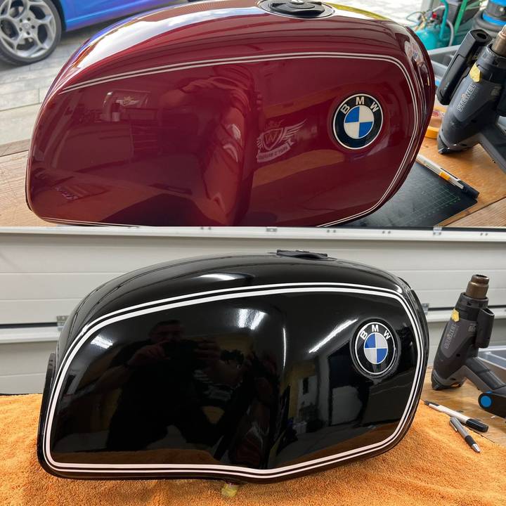 BMW Motorradtanks in Rot und Schwarz foliert